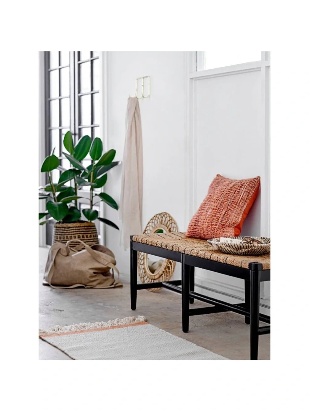 Creative Co-Op Woven Bamboo Oval Wall Mirror in Natural Beige 21.5” W x 19” H